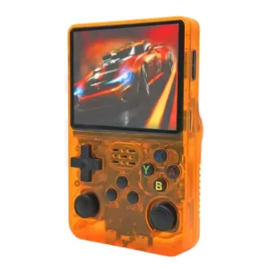 QuantumG - R36S Retro Handheld Game Console with 3.5 Inch IPS HD Display, Linux System, 1000 Inbuilt Games, 64GB Game Card – Compact Pocket Video Game (Ornage)